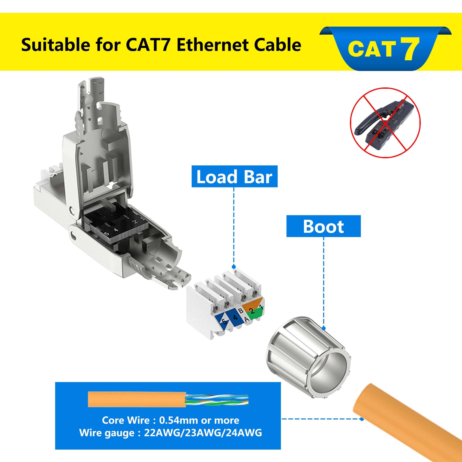 VCELINK Paquete de 30 conectores de paso RJ45 Cat7 con Ethernet RJ45 Pass a  través de la herramienta que prensa