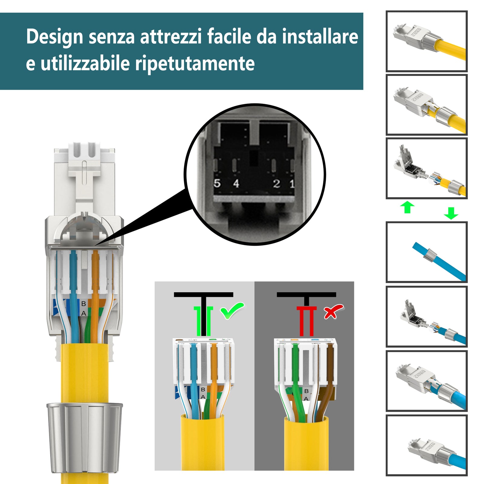  VCELINK RJ45 Cat7 Connectors 2-Pack, Tool-Free Zinc Alloy  Shielded Ethernet Termination Plugs for 23AWG SFTP Cables, 10G Easy  Internet Plug, Fast Field Installation : Electronics