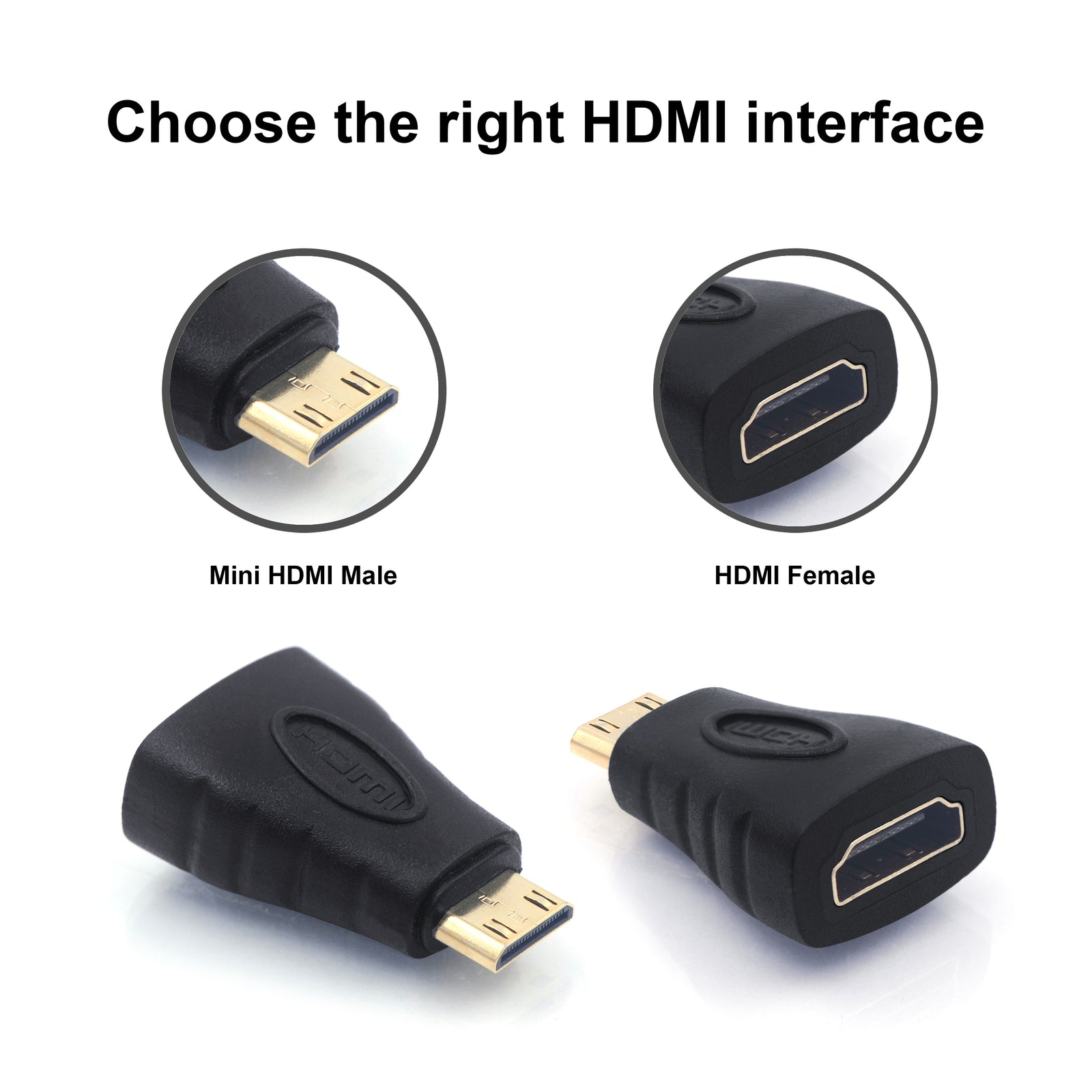 VCE Mini HDMI to HDMI Adapter 2-Pack, 4K HDMI Female to Mini HDMI Male  Adapter, Gold Plated Connector Compatible with Raspberry Pi, Camera,  Camcorder
